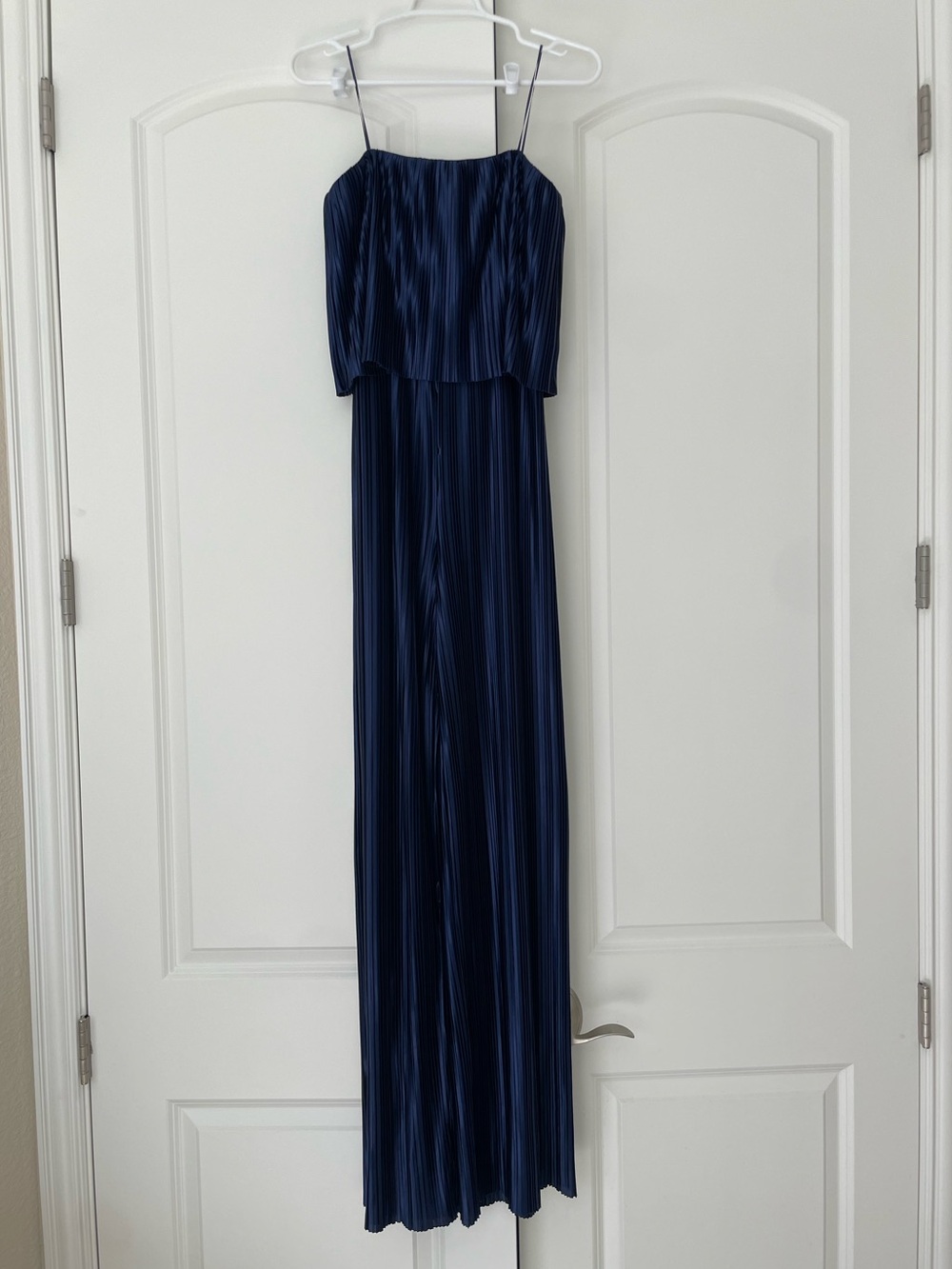 Amanda Uprichard Navy Wide-Leg Pleated Jumpsuit